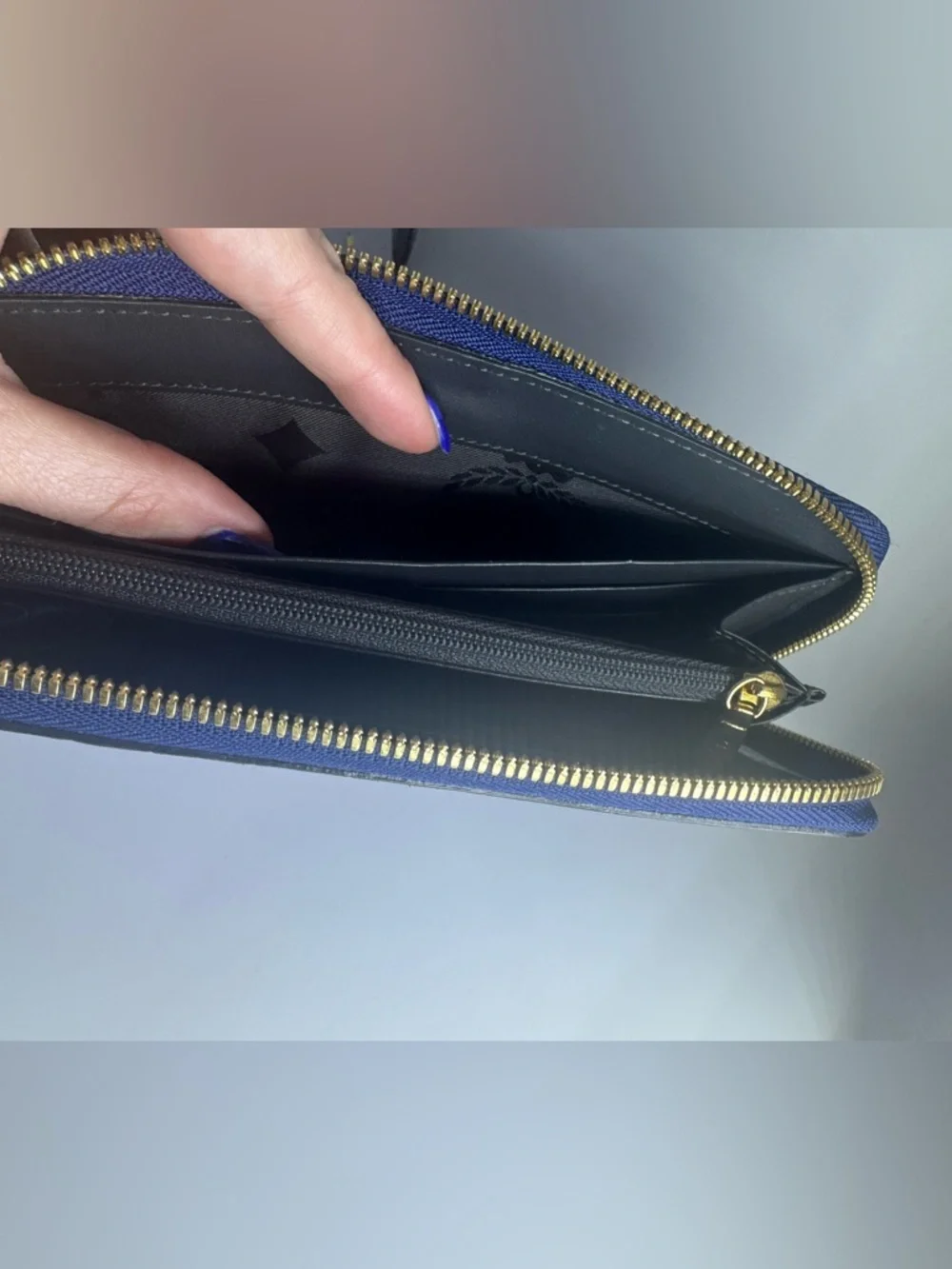 MCM Long Wallet Zip Blue Croc Leather Gold Hardware Continental Wallet Authentic - Picture 13 of 14